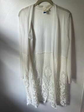 Vintage Sheer Lace Trim White Duster Cardigan